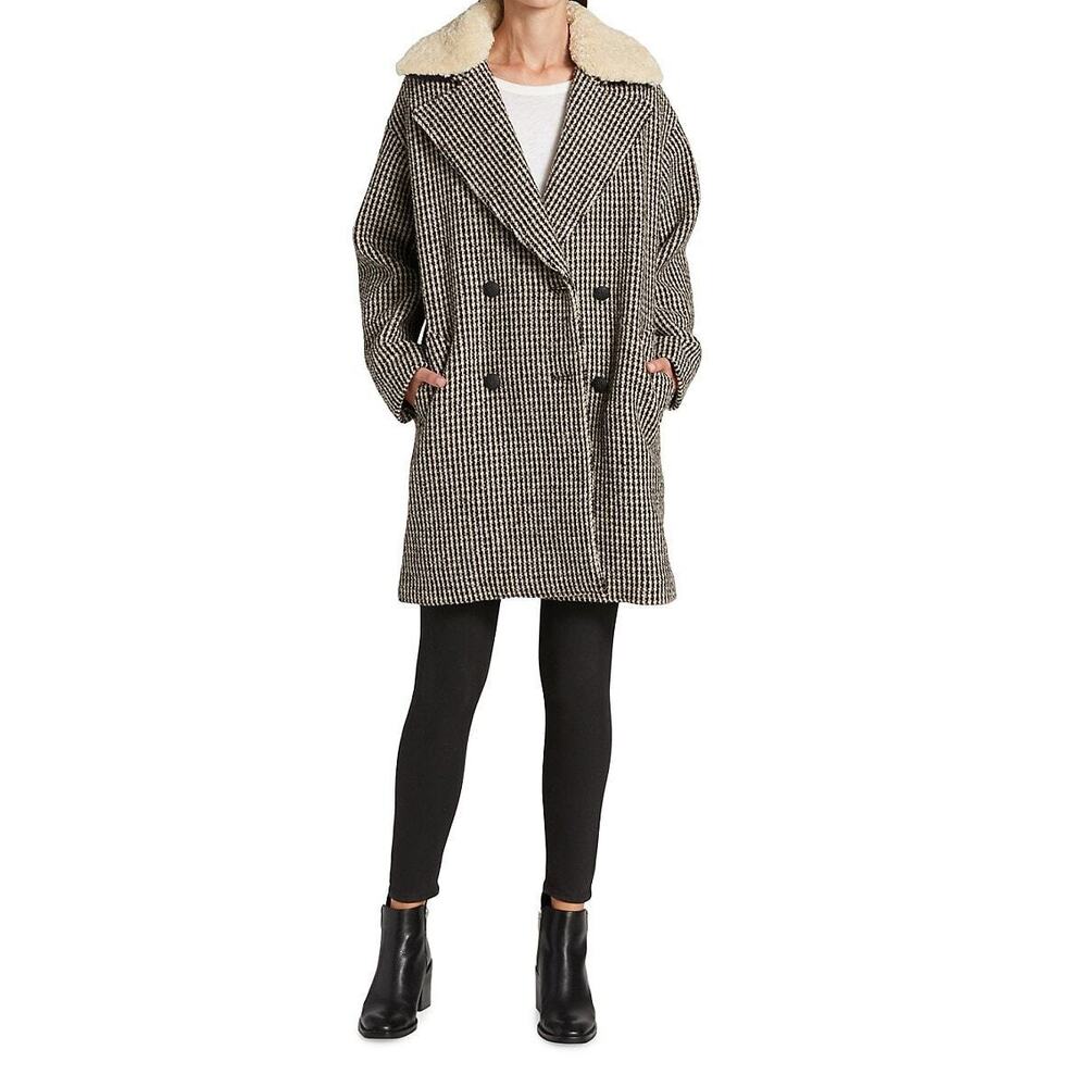 Rag & Bone Mina Houndstooth Brown Plaid Wool Coat XL